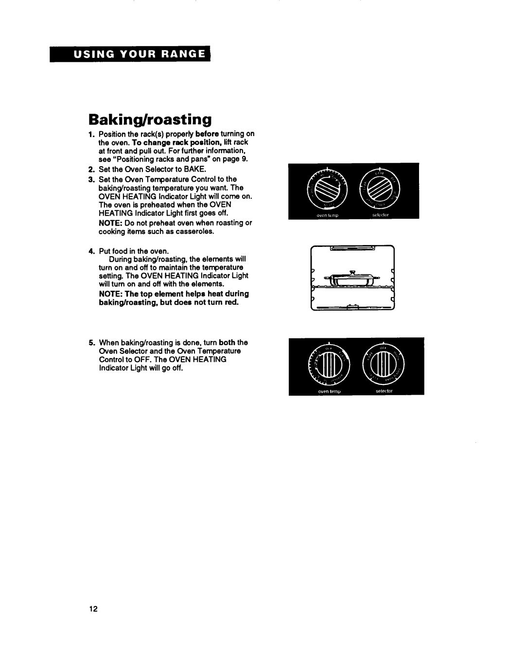 Whirlpool TER46WOY manual Baking/roasting 
