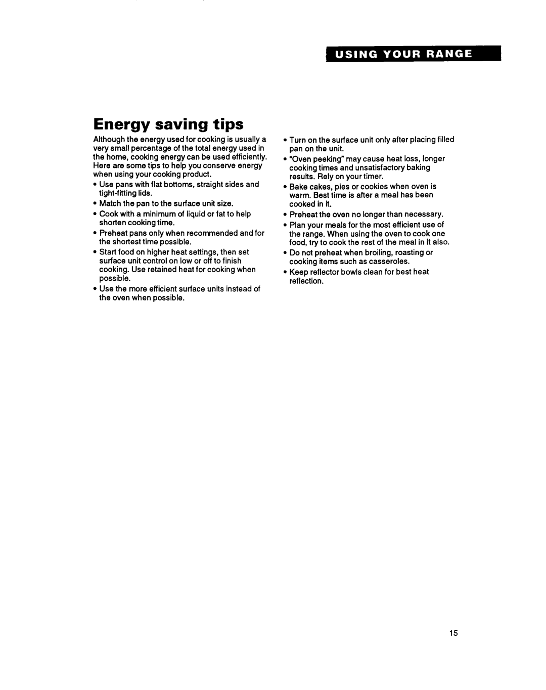 Whirlpool TER46WOY manual Energy saving tips 