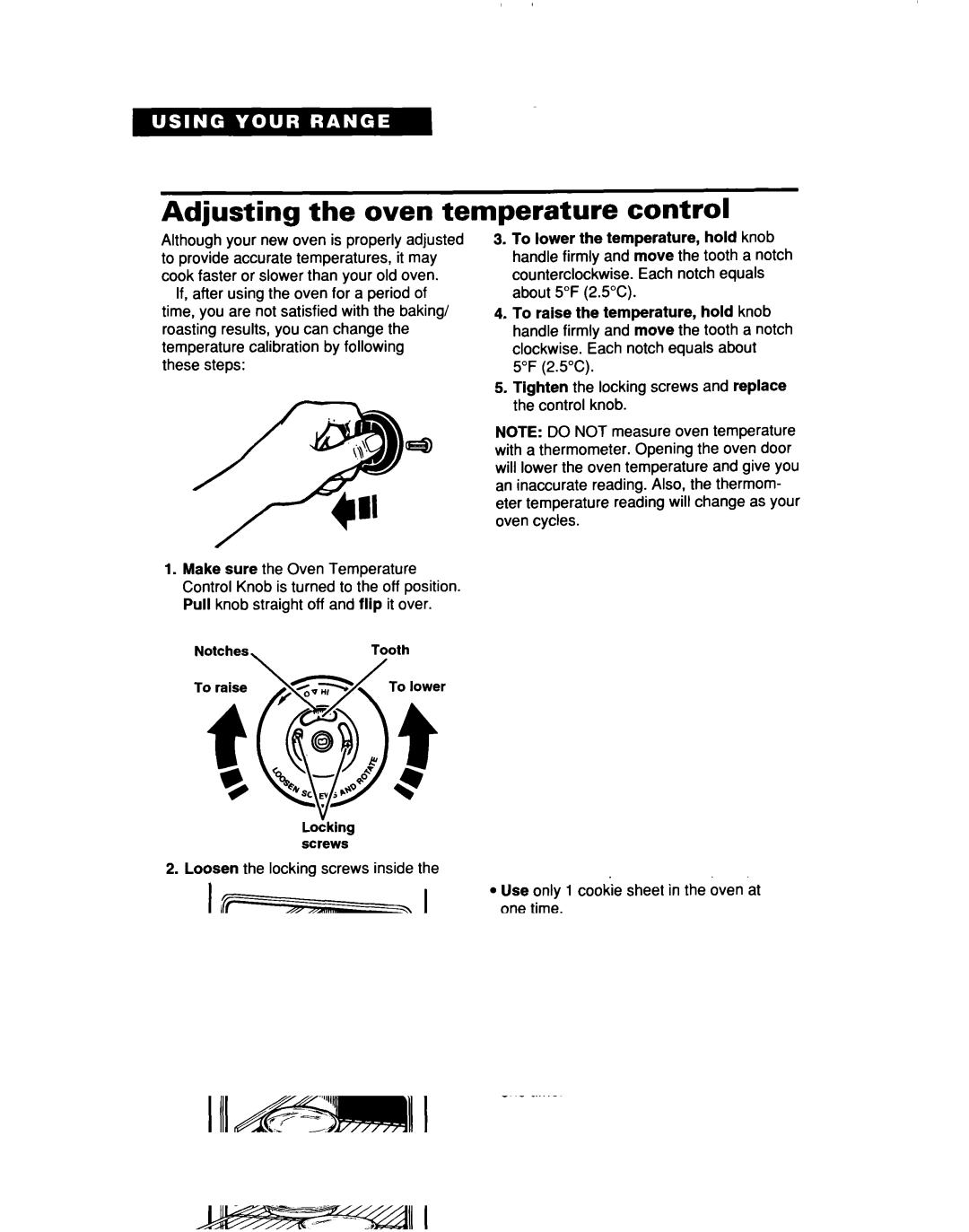 Whirlpool TER50W0D warranty Adjusting the oven temperature control 