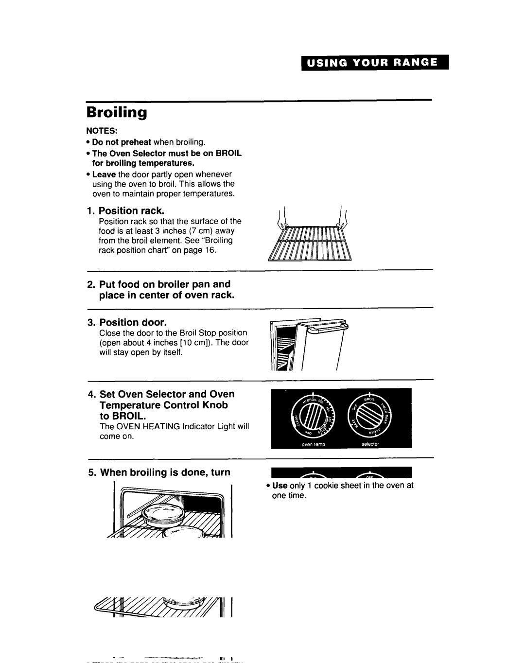 Whirlpool TER50W0D warranty Broiling, Position Rack, When broiling is done, turn off oven 