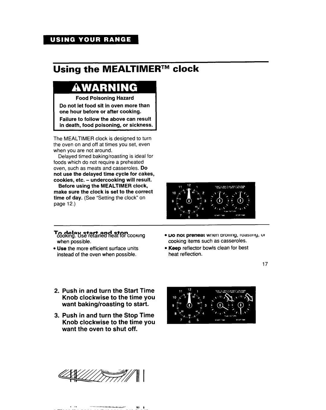 Whirlpool TER50W0D warranty Using the Mealtimertm clock 