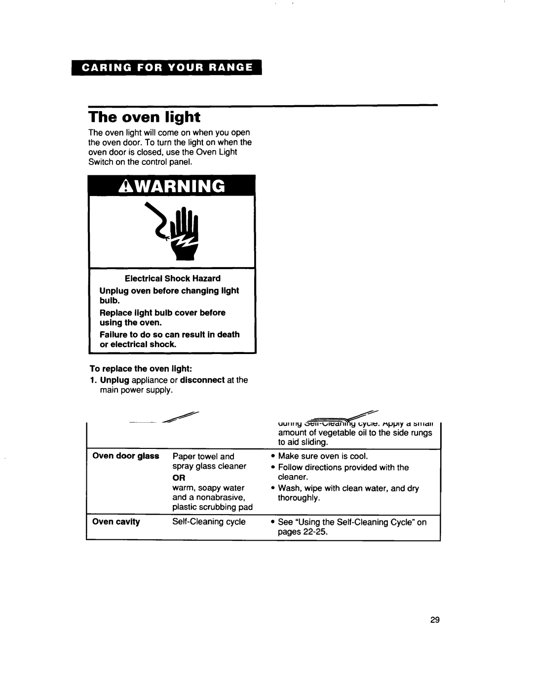 Whirlpool TER50W0D warranty Oven light 