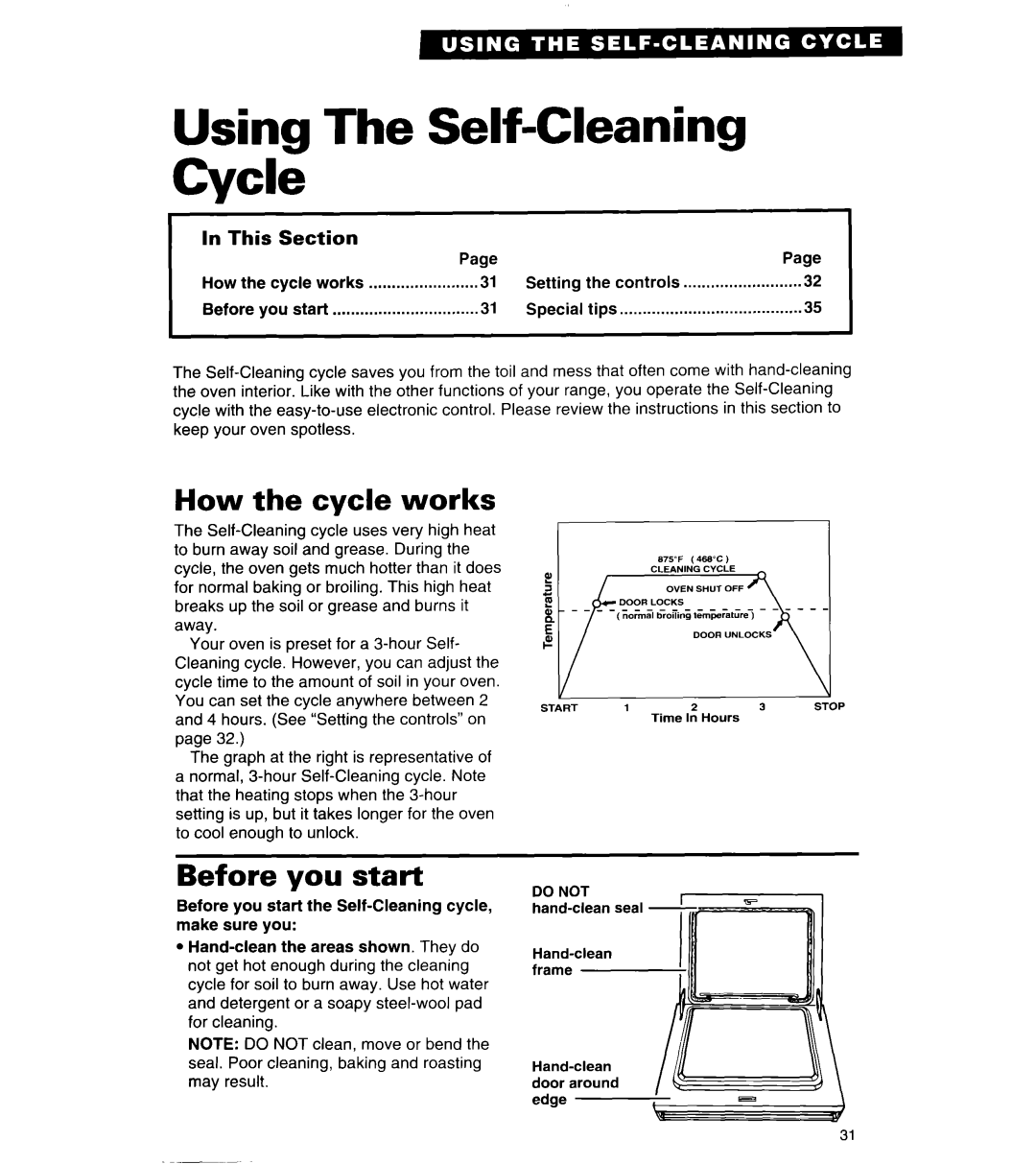 Whirlpool TER56W2B Using The Self-Cleaning Cycle, How the cycle works, Before you start, This Section 