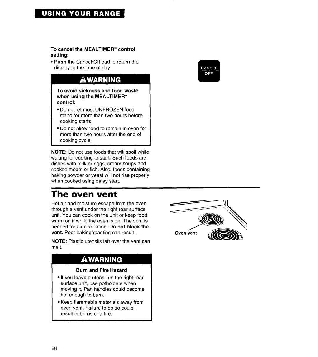 Whirlpool TER56W2B important safety instructions The oven vent 