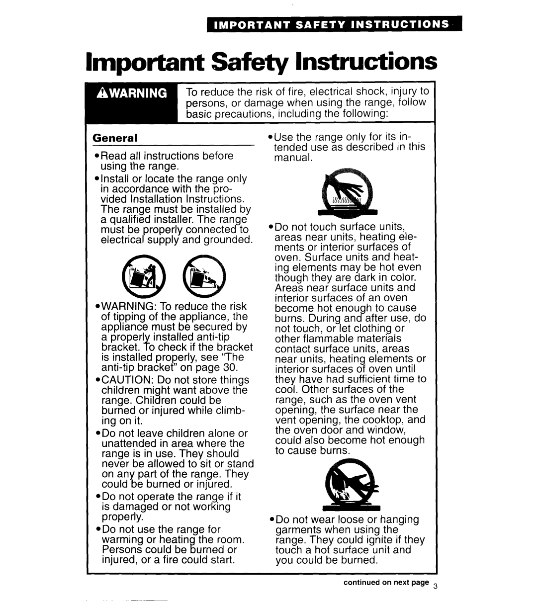 Whirlpool TER56W2B important safety instructions Important Safety Instructions 