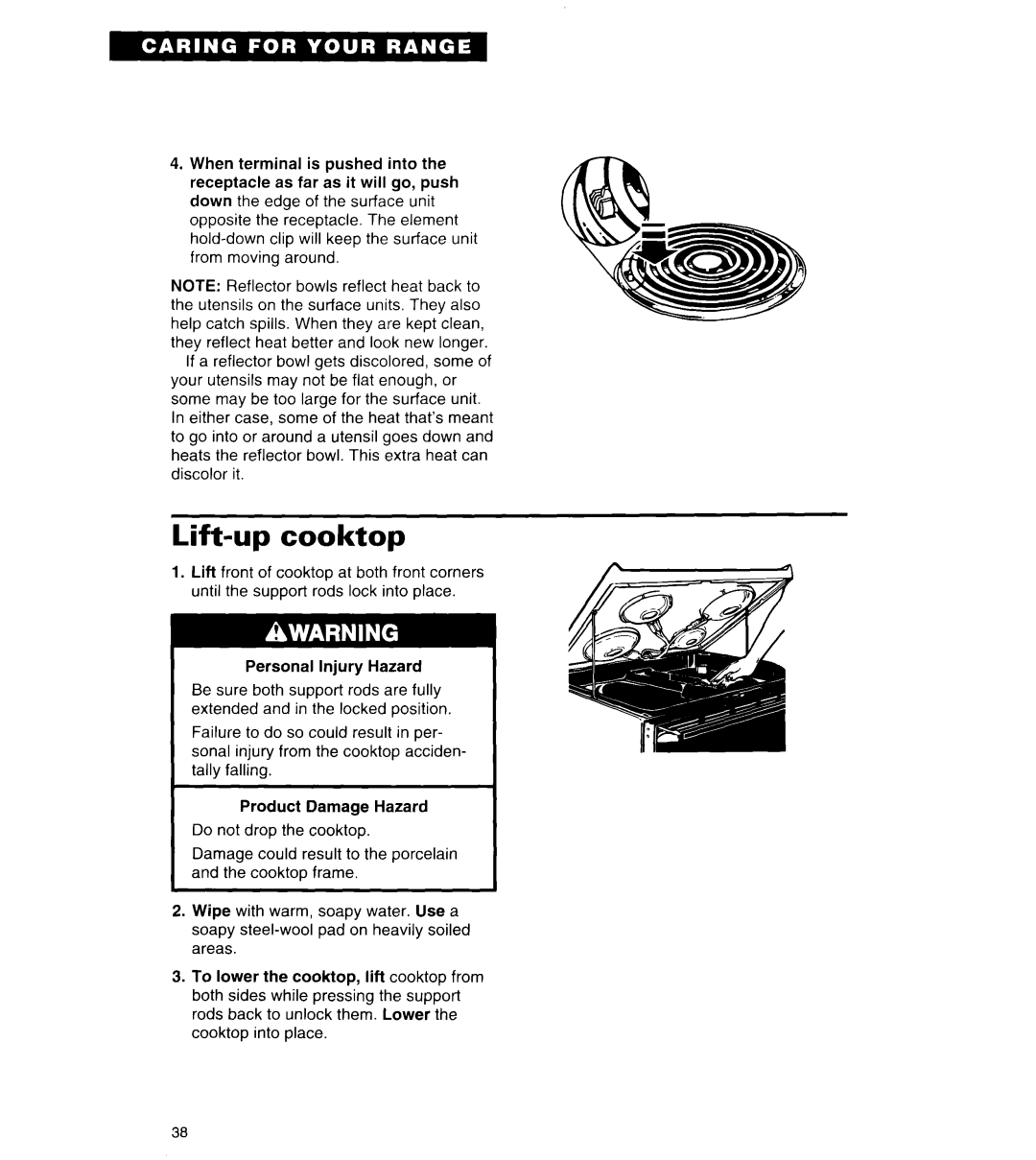 Whirlpool TER56W2B important safety instructions Lift-upcooktop 