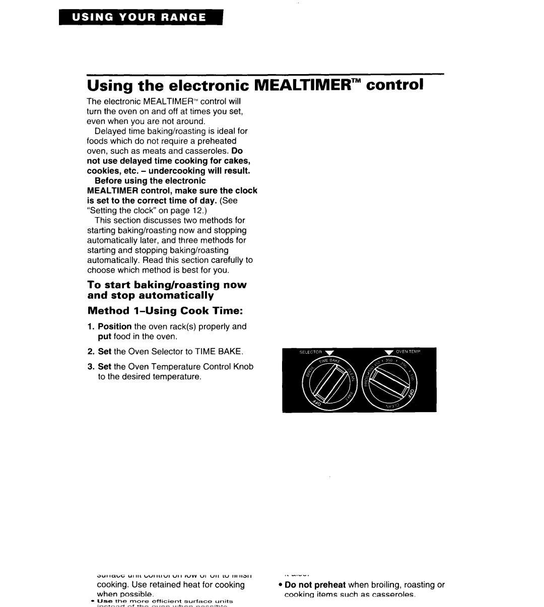 Whirlpool TER86W5B important safety instructions Using the electronic Mealtimer control 