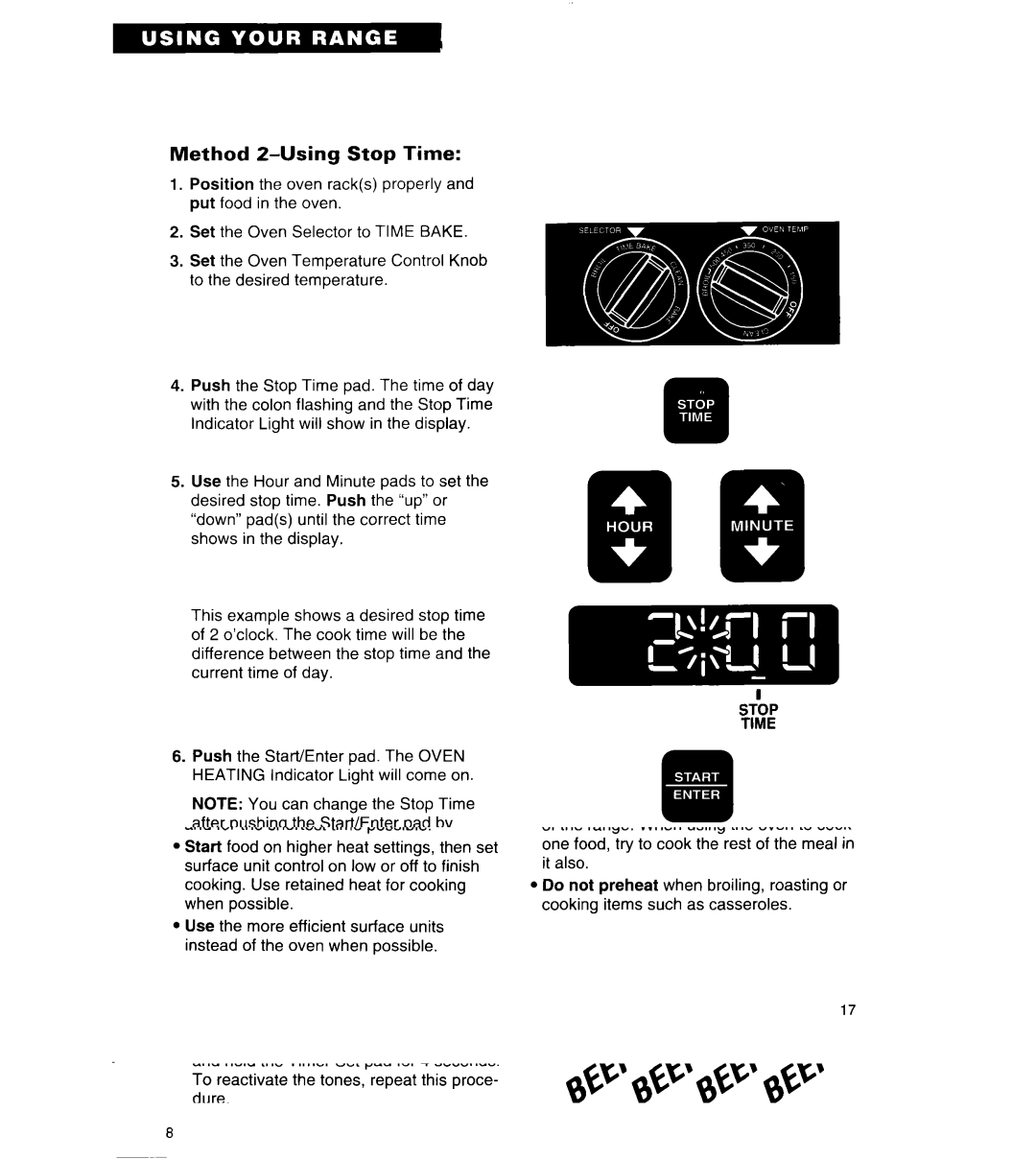 Whirlpool TER86W5B important safety instructions Method Z-Using Stop Time 