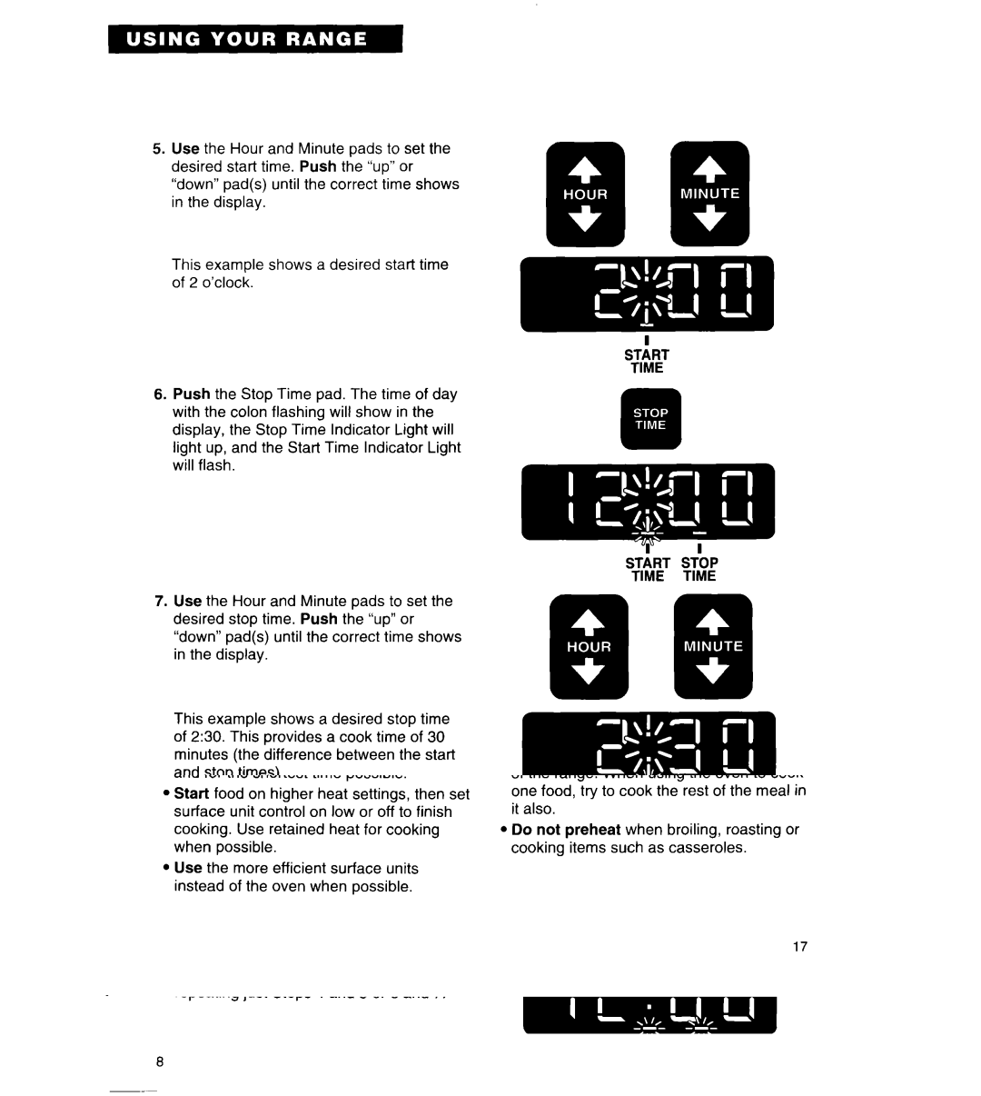 Whirlpool TER86W5B important safety instructions Time Time Start Stop Time Time 