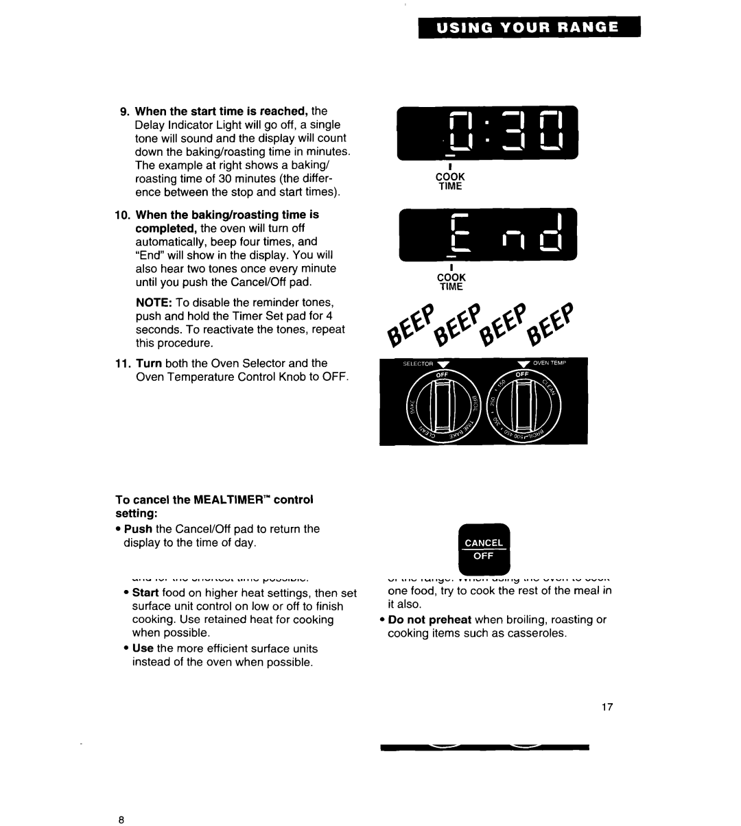 Whirlpool TER86W5B important safety instructions Method 3-Using Cook Time and Stop Time 