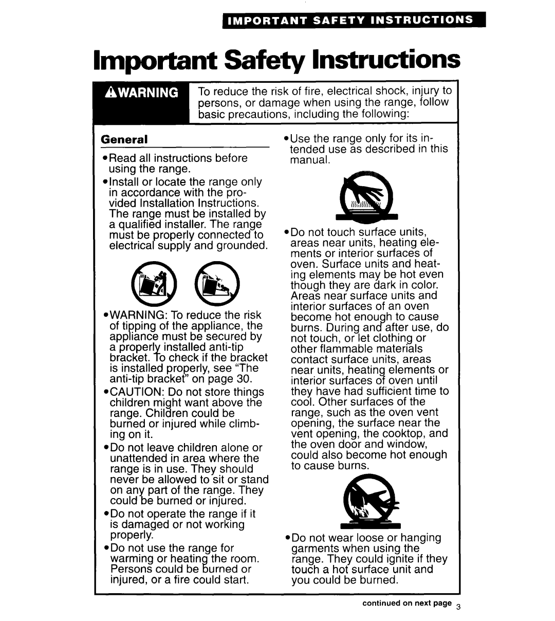 Whirlpool TER86W5B important safety instructions Important Safety Instructions 