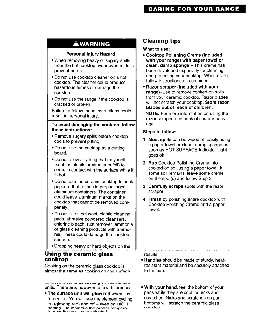 Whirlpool TER86W5B important safety instructions Cleaning tips 