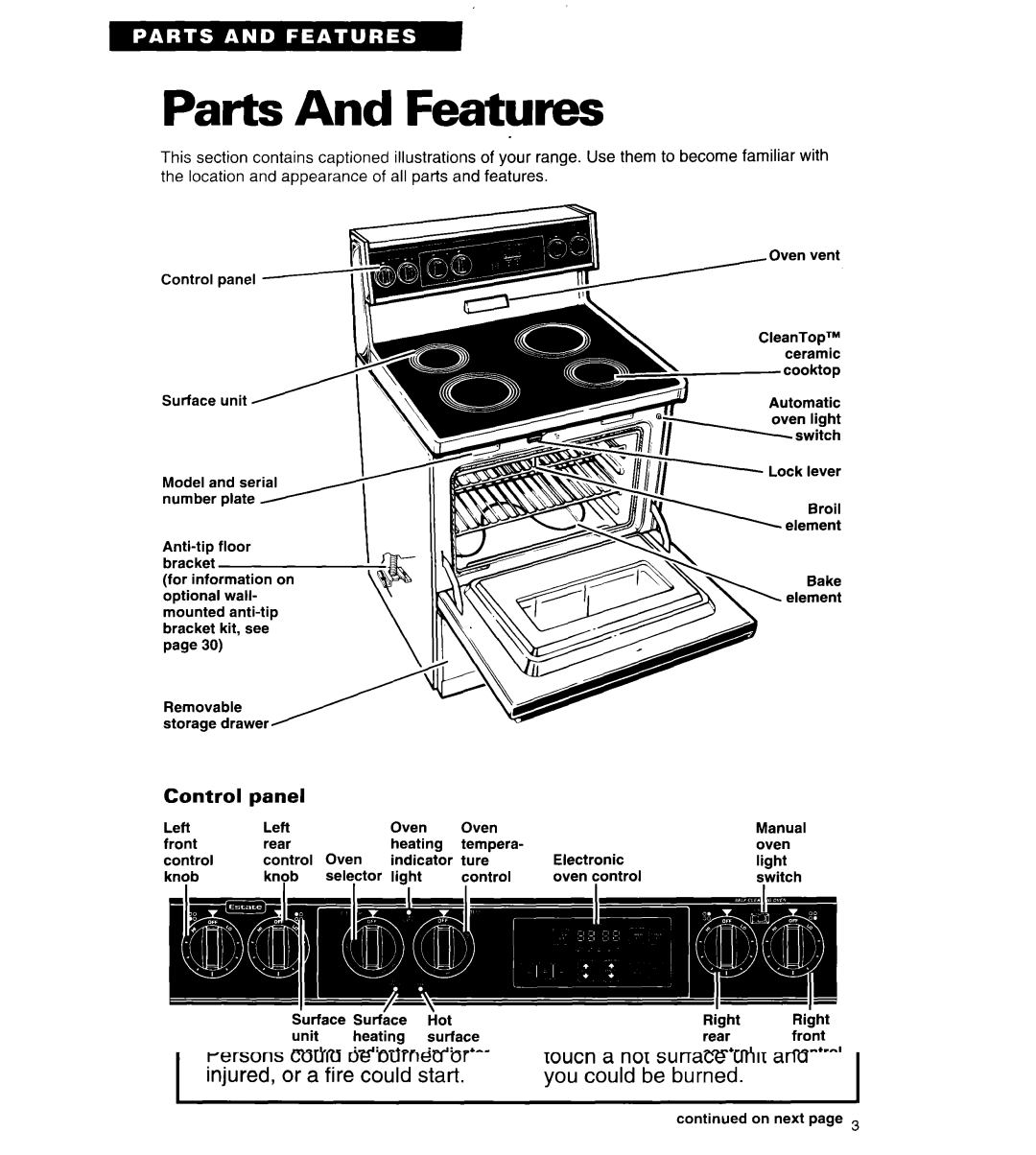 Whirlpool TER86W5B important safety instructions Parts And Features, Control Panel 