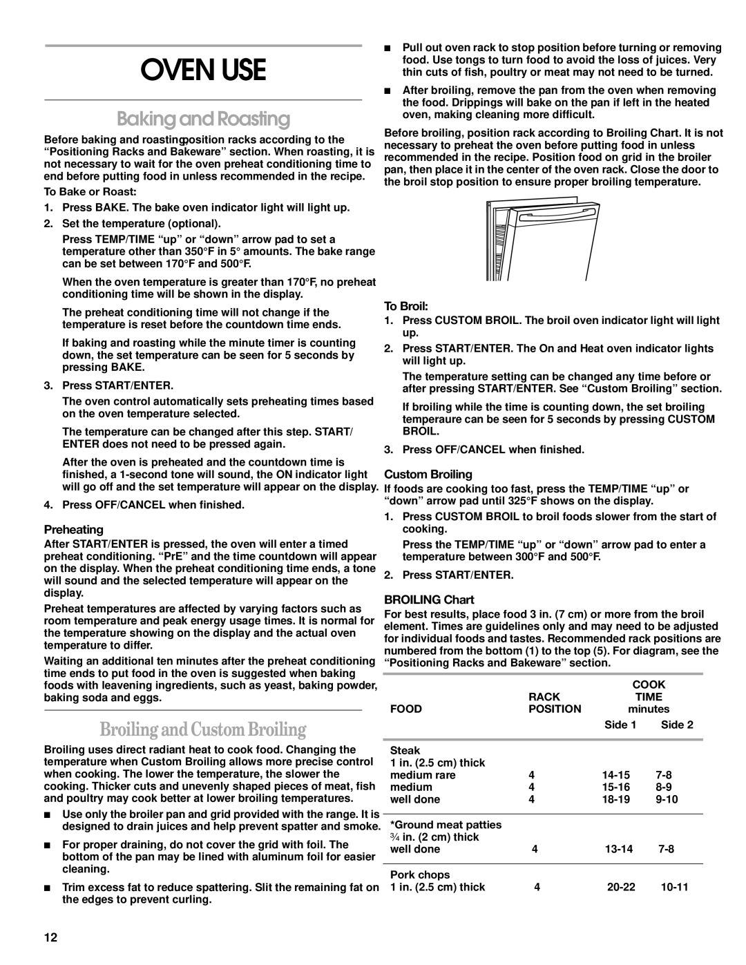 Whirlpool TES325, TEP315, TEP325, TES355 manual Oven USE, Baking and Roasting 