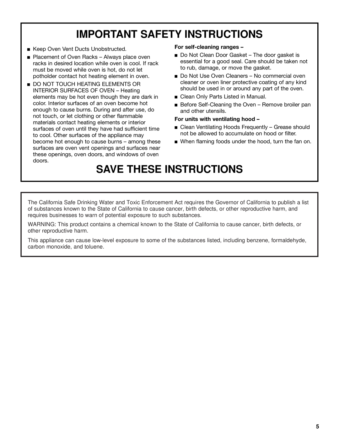 Whirlpool TEP315, TES325, TEP325, TES355 Important Safety Instructions, Save These Instructions, For self-cleaning ranges 