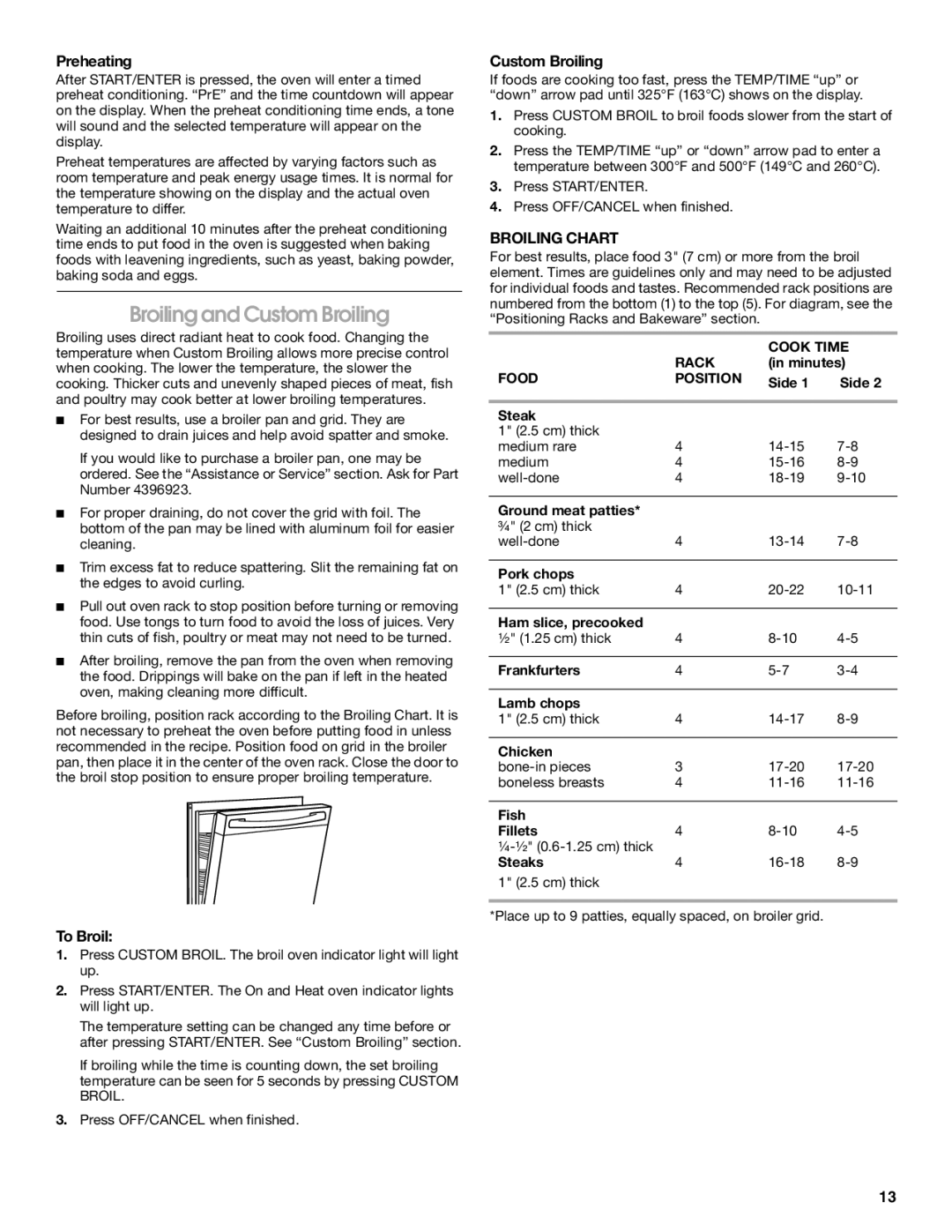 Whirlpool TES325MQ2 manual Broiling and Custom Broiling, Preheating, To Broil 