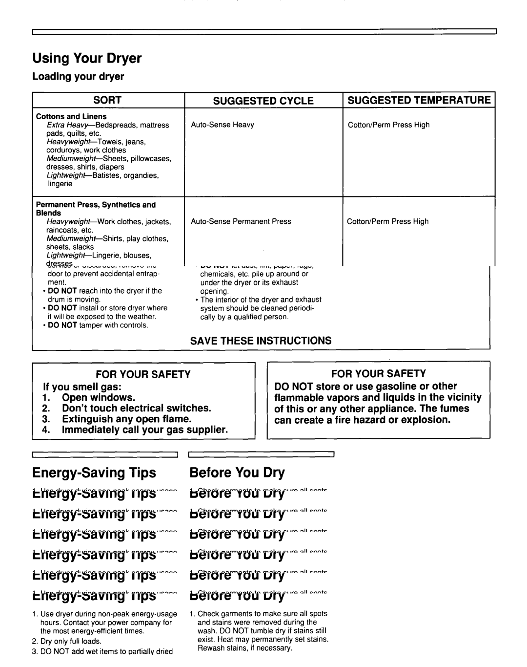 Whirlpool TEDL600W, TGDL600W Using Your Dryer, Loading your dryer, Sort, Suggested Cycle, Suggested Temperature 