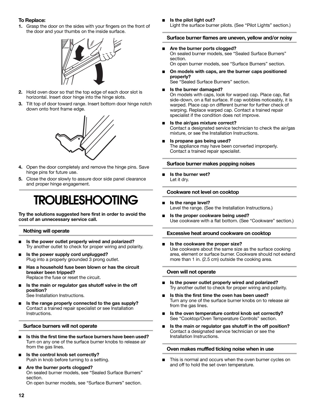 Whirlpool TGP302LW2 manual Troubleshooting 