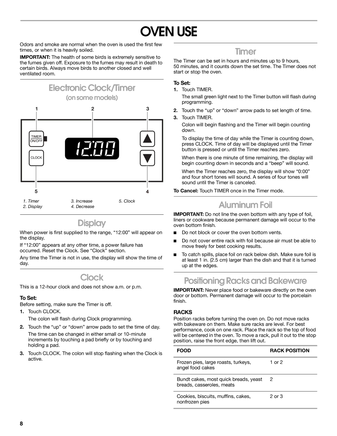 Whirlpool TGP302LW2 manual Oven USE 