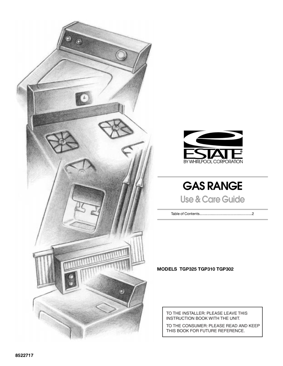 Whirlpool manual GAS Range, Models TGP325 TGP310 TGP302 