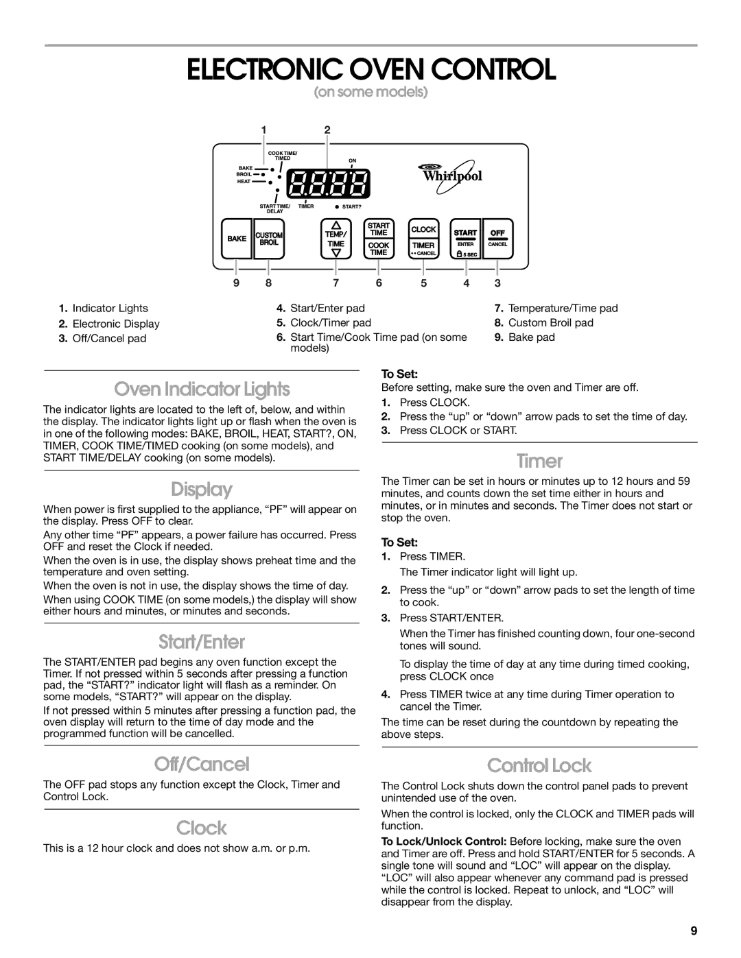 Whirlpool TGP310, TGP302, TGP325 manual Electronic Oven Control 