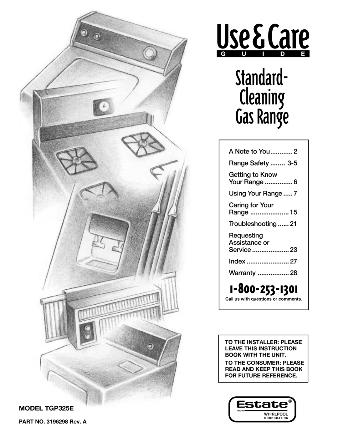 Whirlpool TGP325E manual Use&Care, Part no Rev. a 