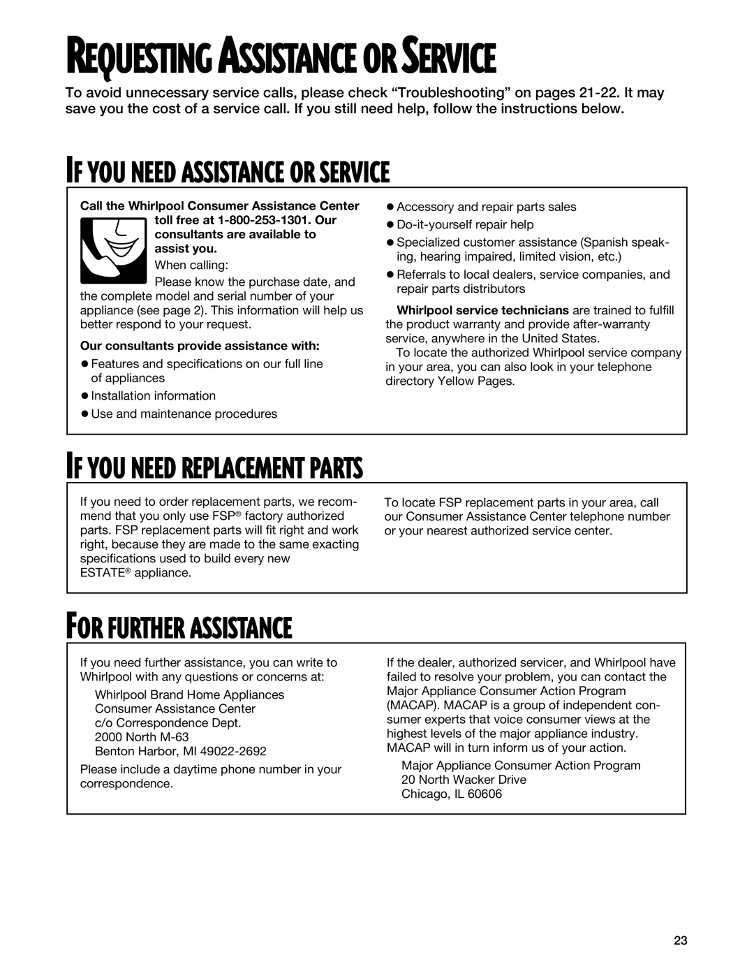 Whirlpool TGP325E manual If YOU Need Assistance or Service, If YOU Need Replacement Parts, For Further Assistance 