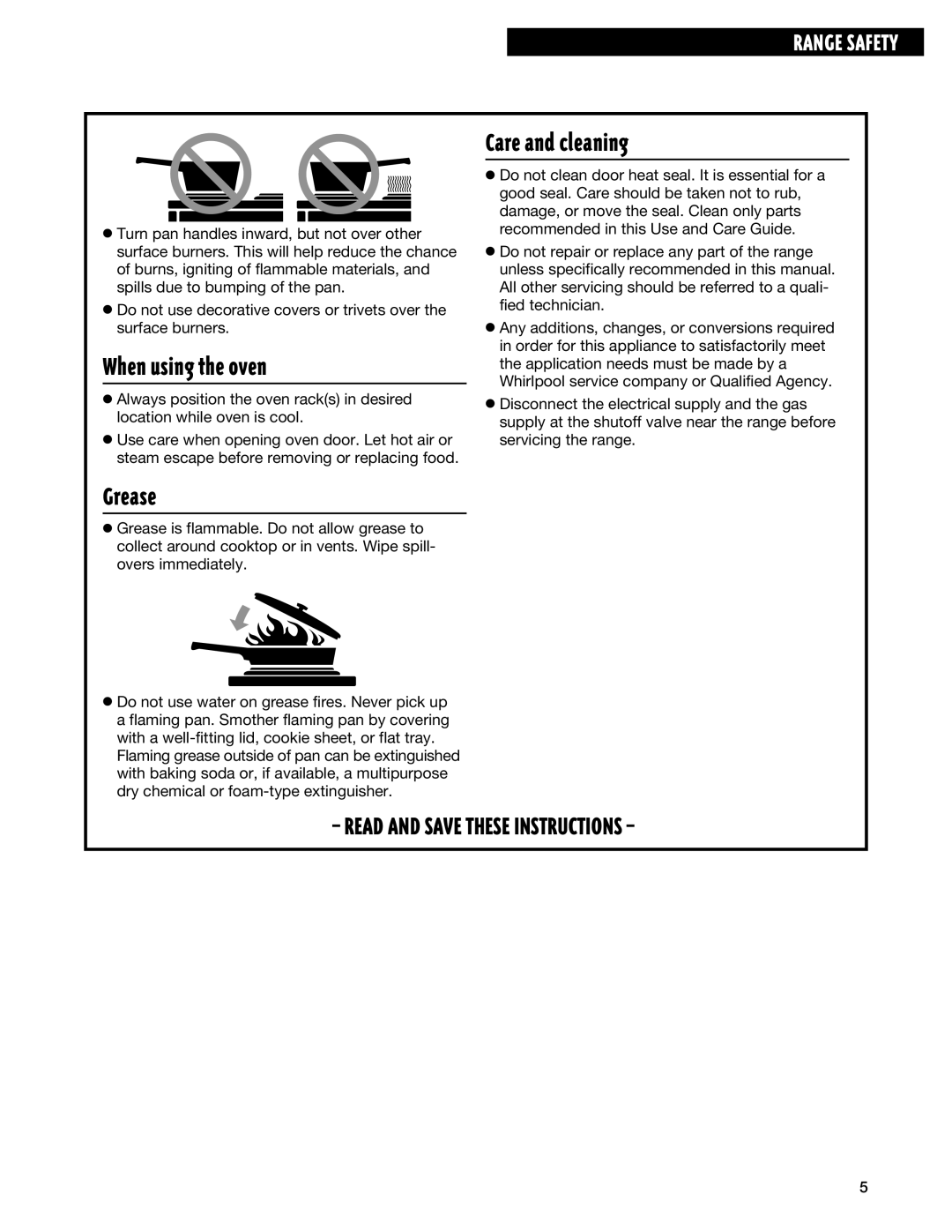 Whirlpool TGP325E manual When using the oven, Care and cleaning, Grease 