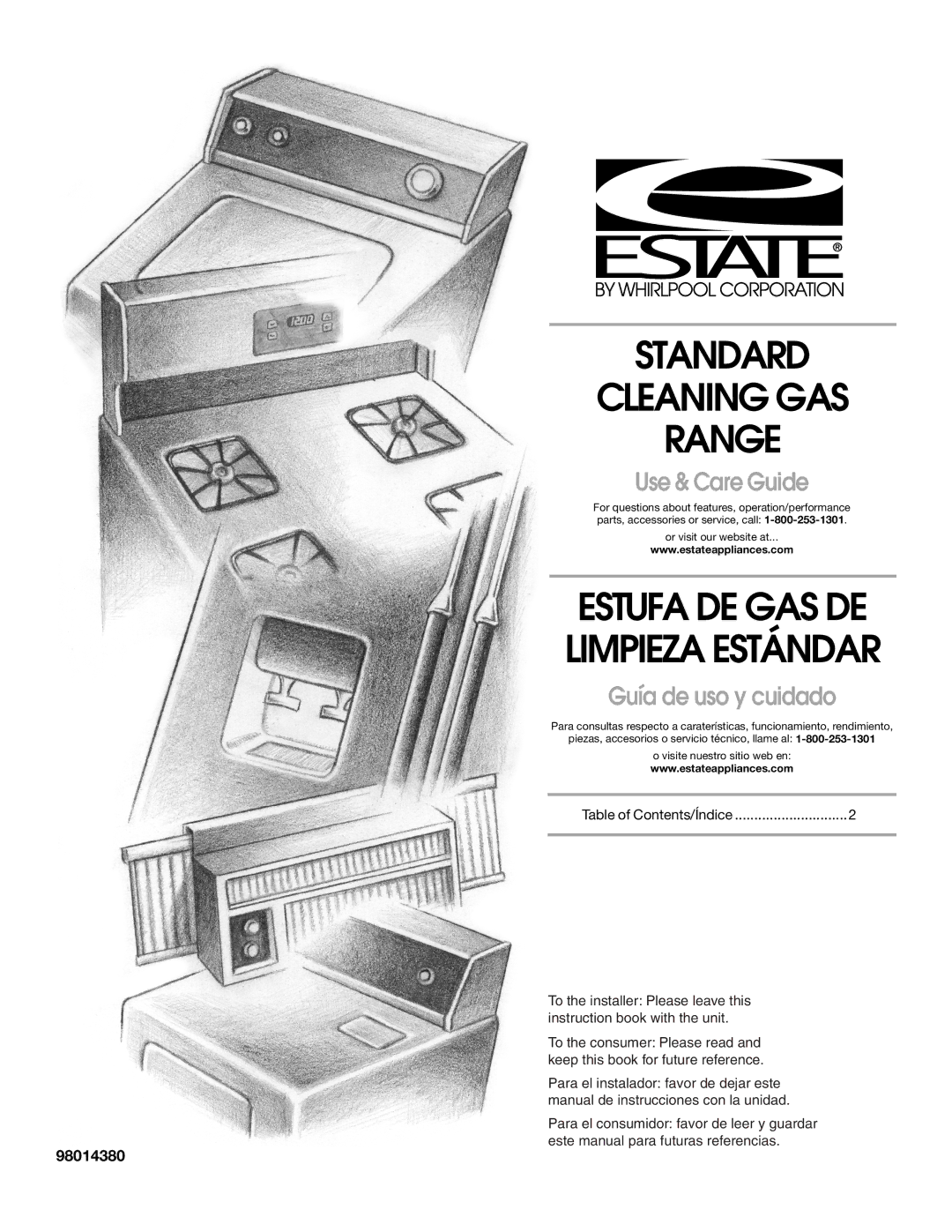 Whirlpool TGP325MQ0 manual Standard Cleaning GAS Range, Use & Care Guide, Guía de uso y cuidado, 98014380 