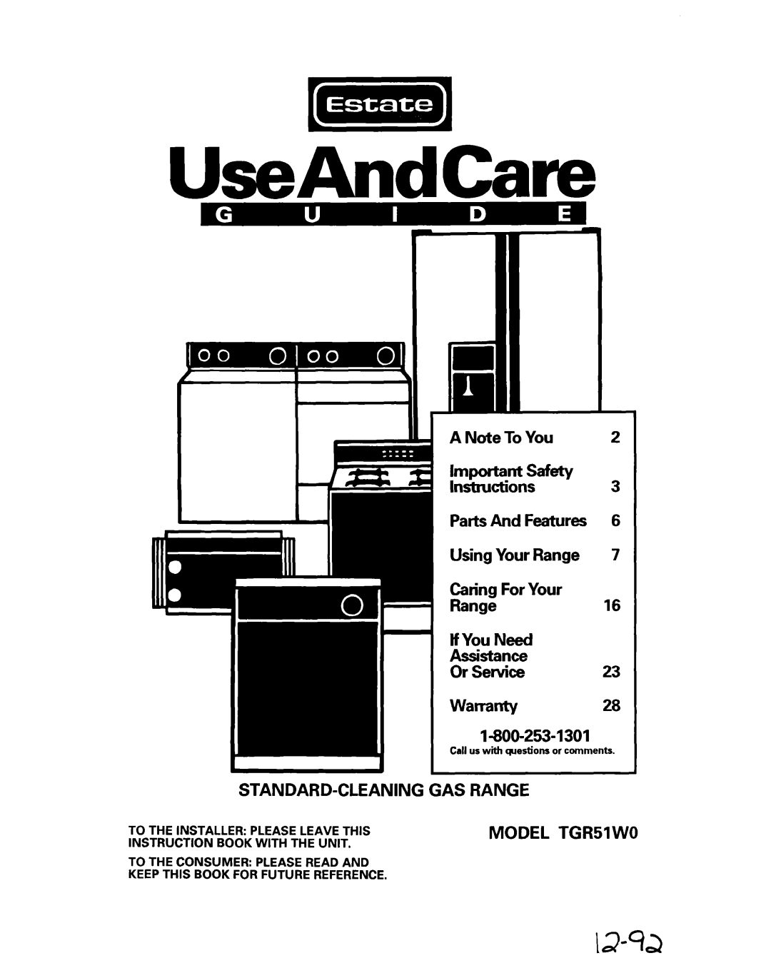 Whirlpool TGR51 warranty UseAndCare 