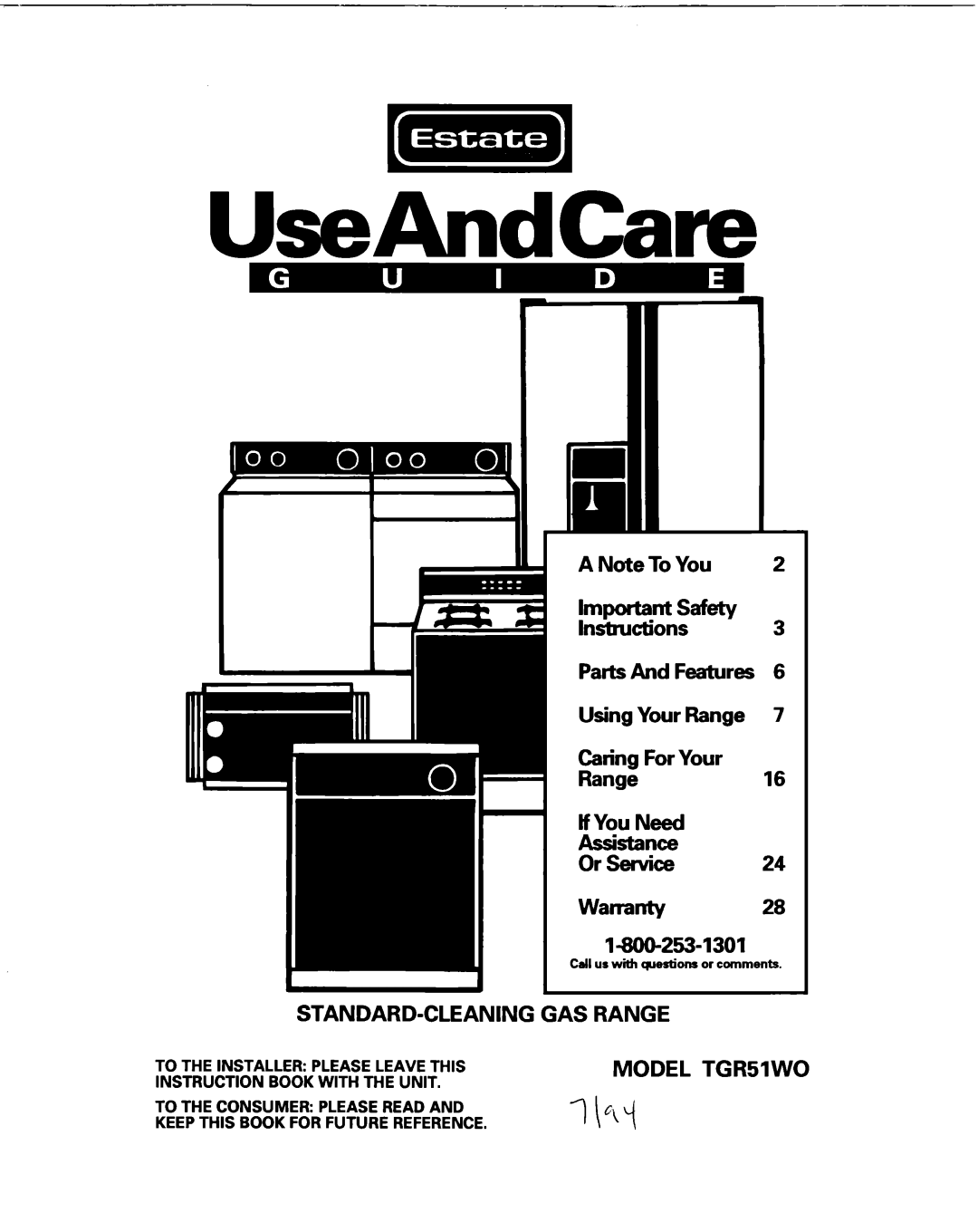 Whirlpool TGR51WO manual UseAndCare w 