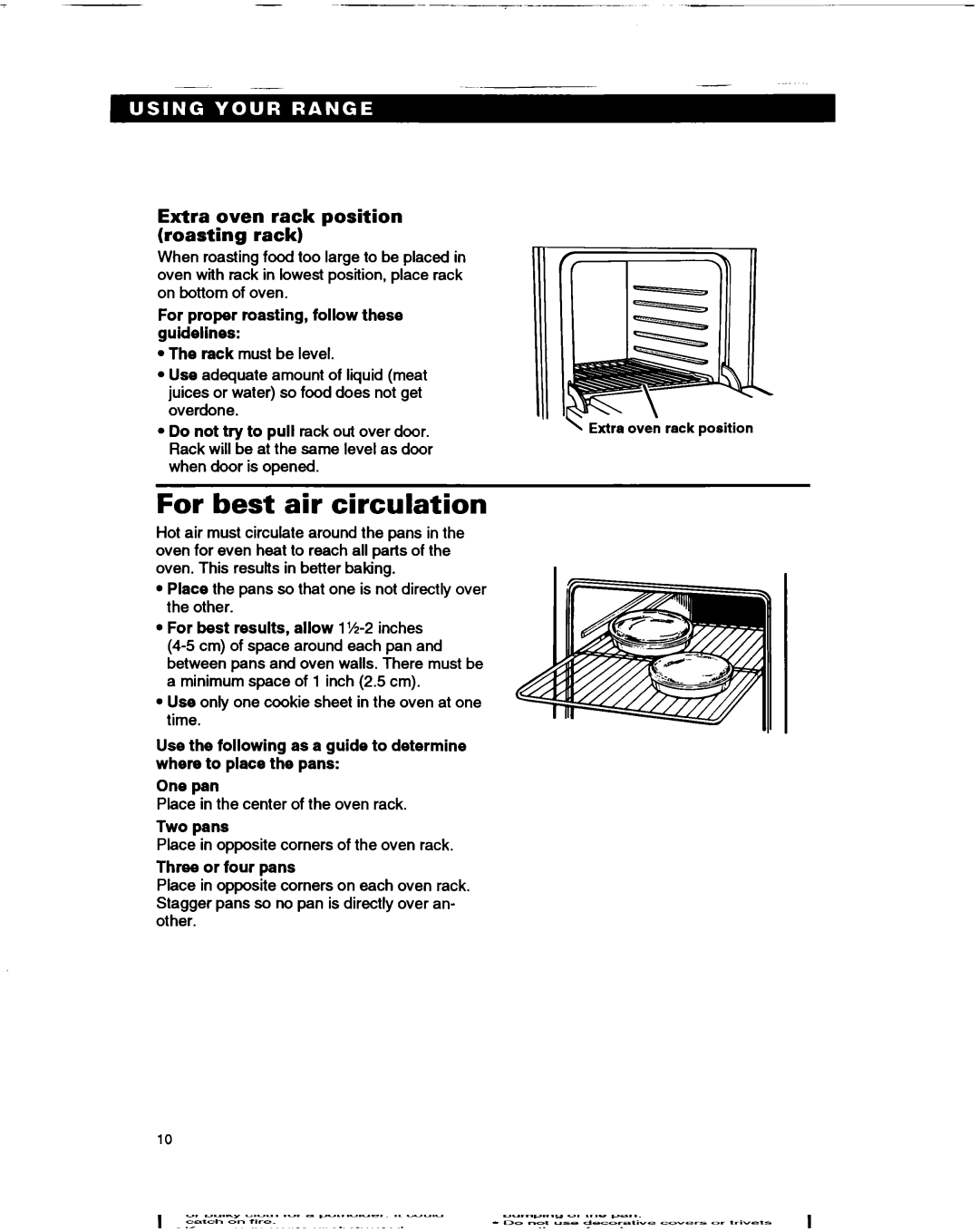 Whirlpool TGR51WO manual For best air circulation, Extra oven rack position Roasting rack 