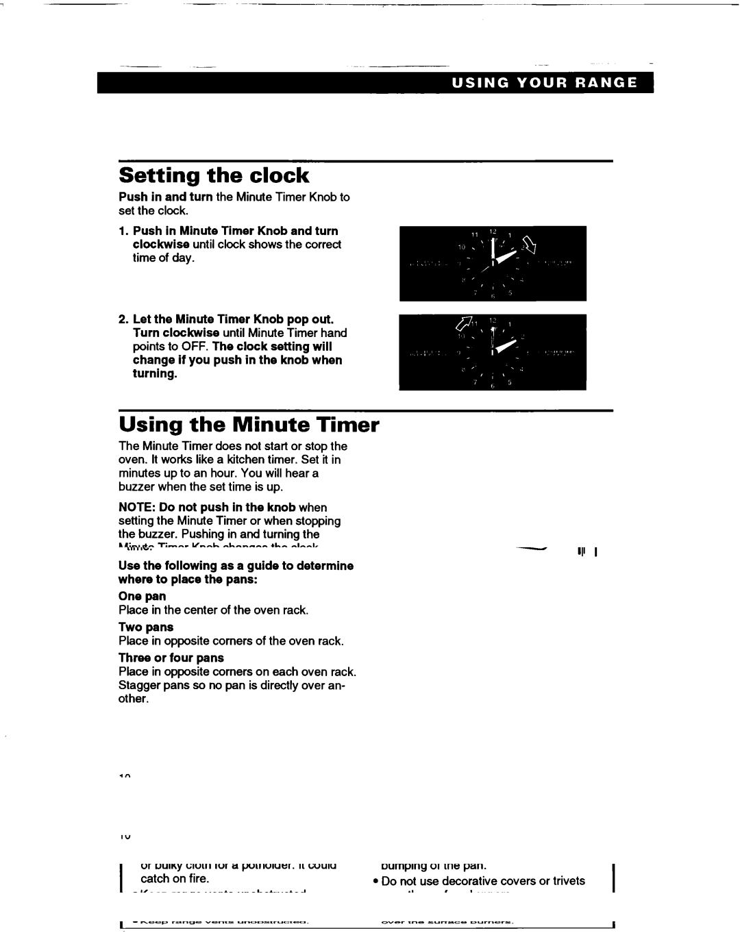 Whirlpool TGR51WO manual Setting the clock, Using the Minute Timer 