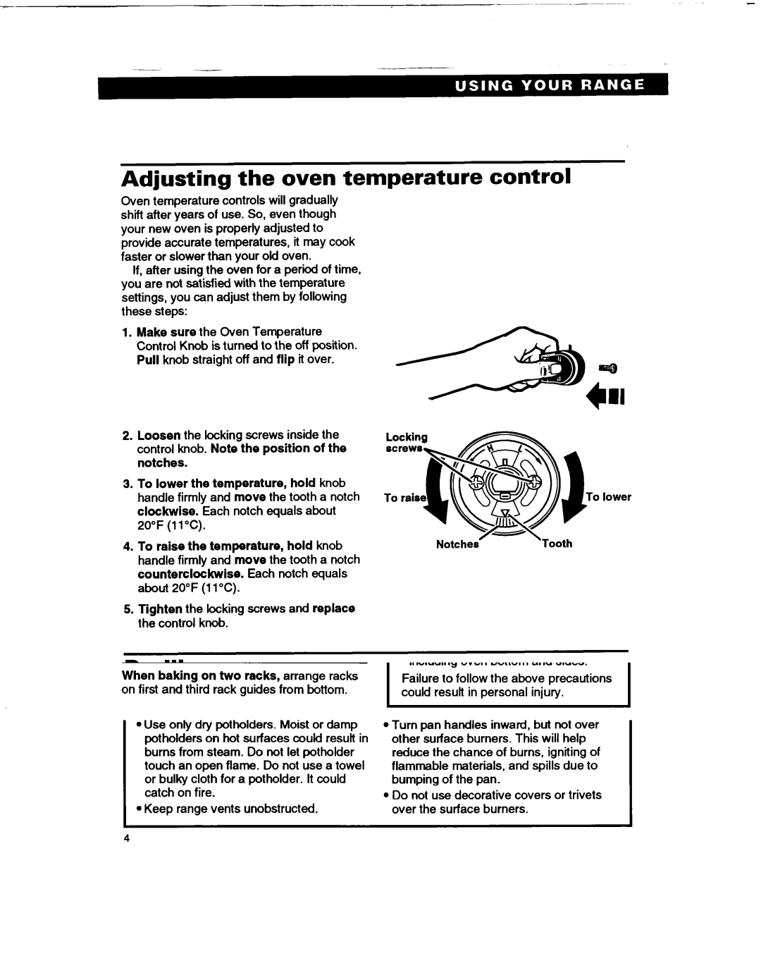 Whirlpool TGR51WO manual Adjusting the oven temperature control, Broiling 