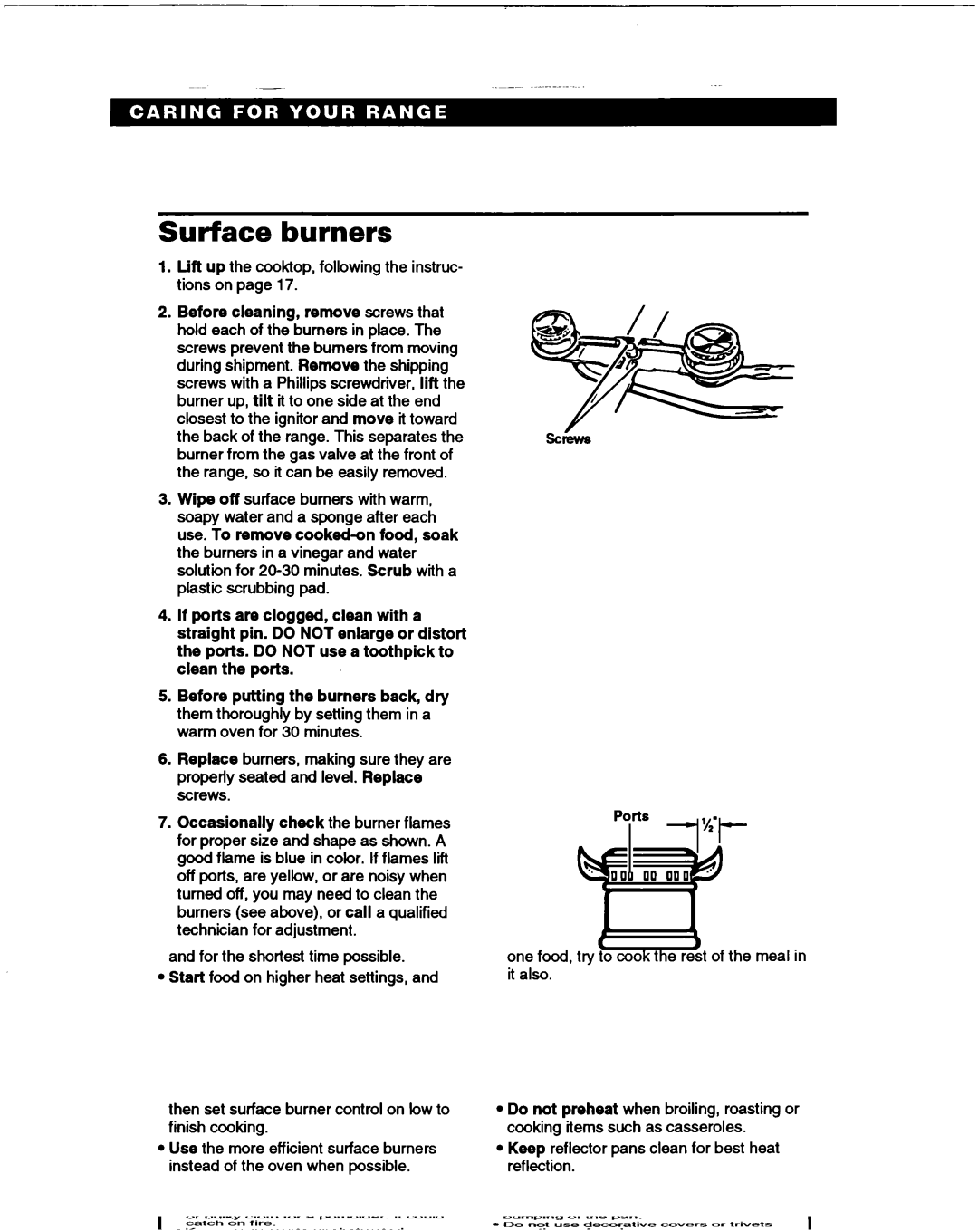 Whirlpool TGR51WO manual Surface burners 