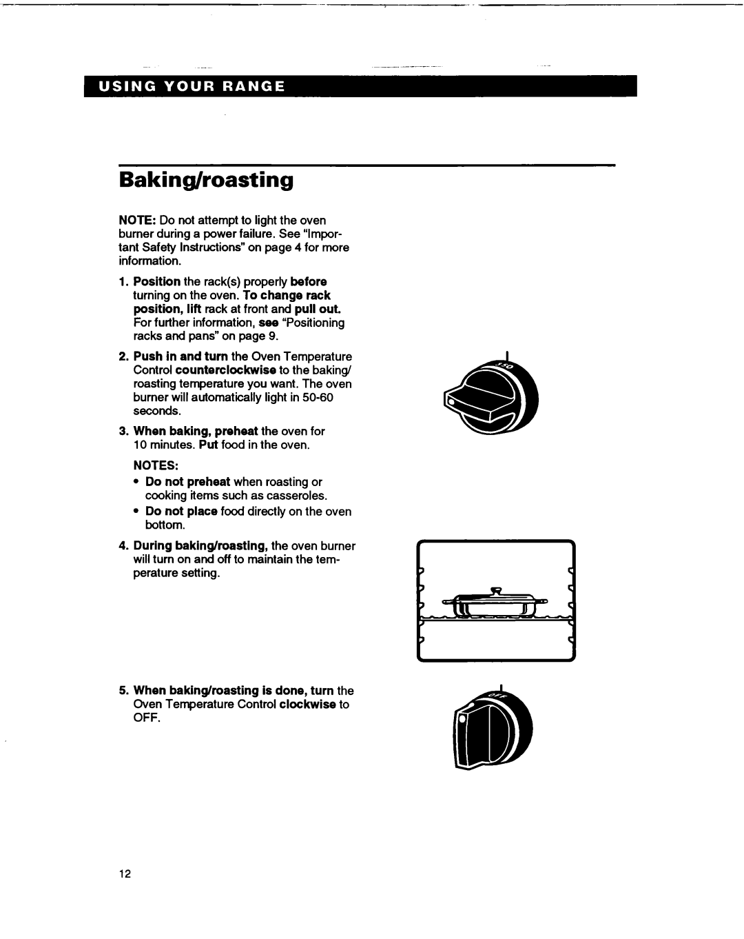 Whirlpool TGR51WO manual Baking/roasting 