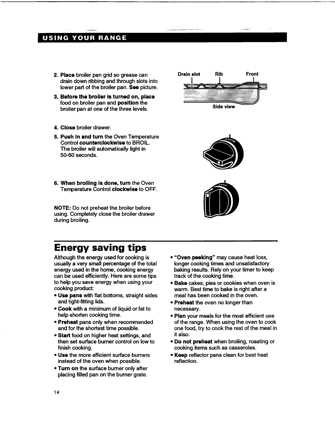 Whirlpool TGR51WO manual Energy saving tips, 50-60seconds 