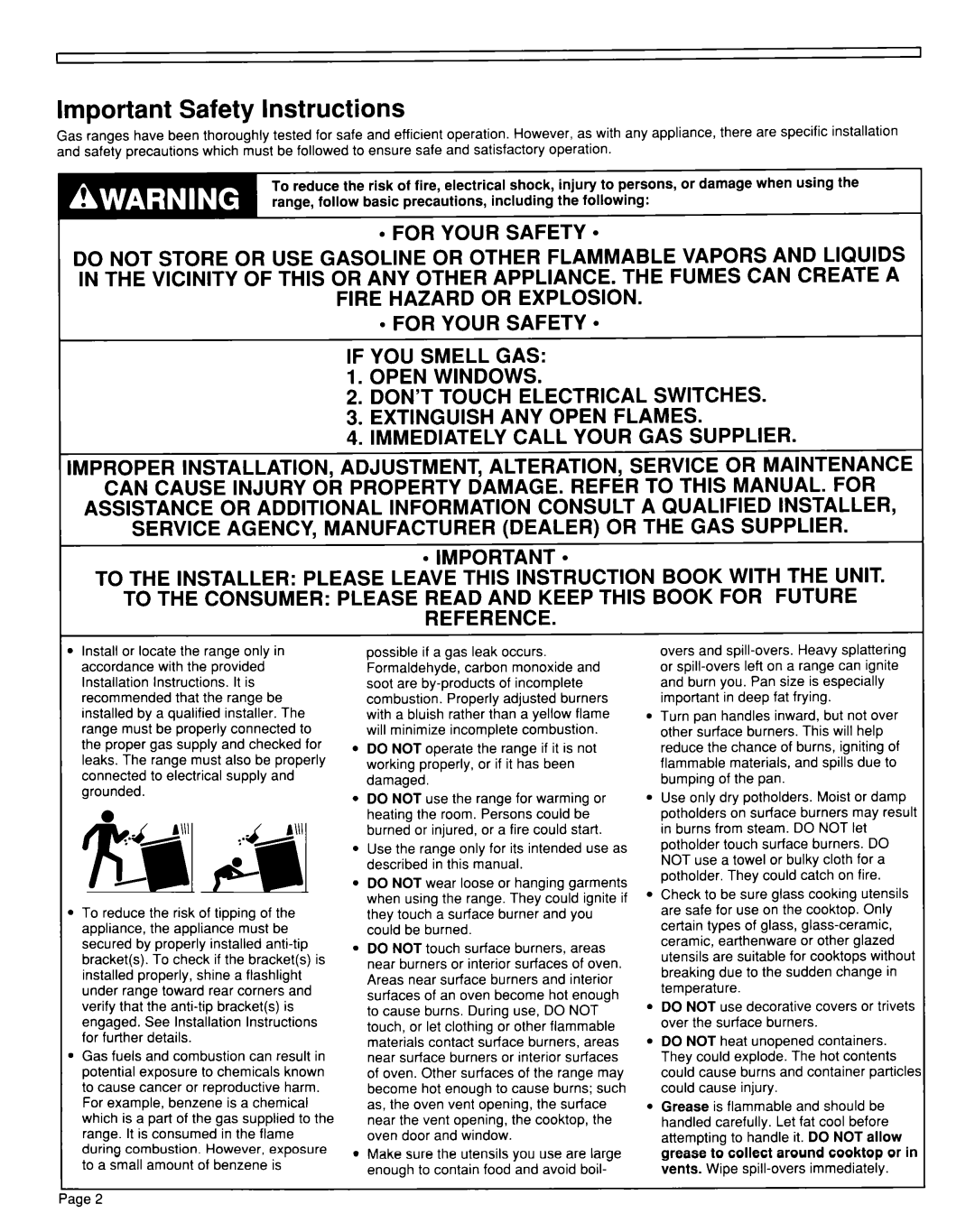 Whirlpool TGR51WOW installation instructions Important Safety Instructions, Age 