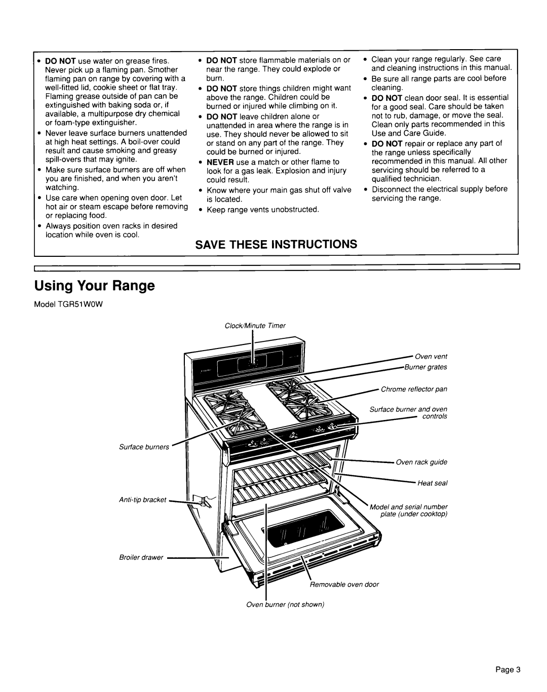 Whirlpool TGR51WOW installation instructions Using Your Range, Save These Instructions, V-Ii 