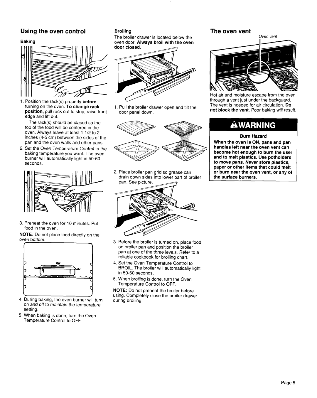 Whirlpool TGR51WOW installation instructions Using the oven control, The oven vent 