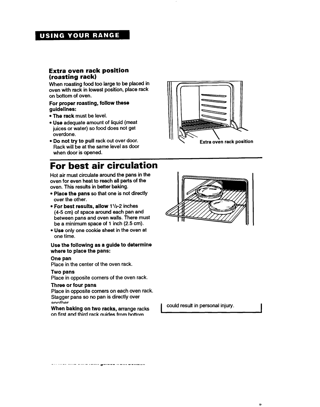 Whirlpool TGR61W2B manual For best air circulation, Extra oven rack position Roasting rack 