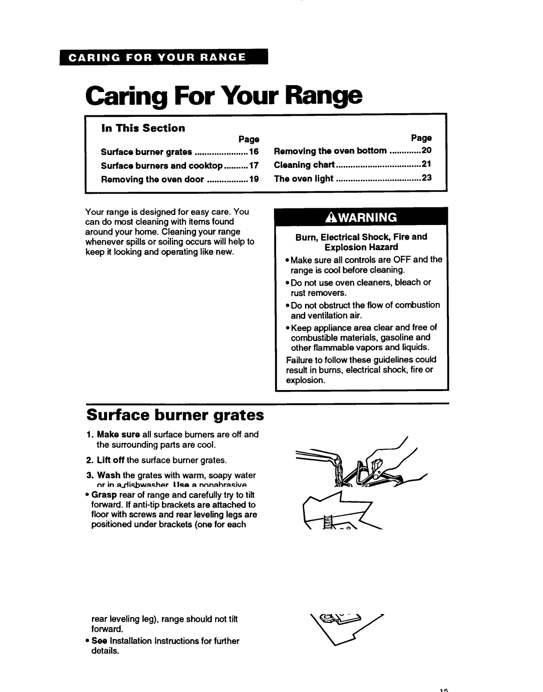 Whirlpool TGR61W2B manual Caring For Your Range, Surface burner grates, This Section 