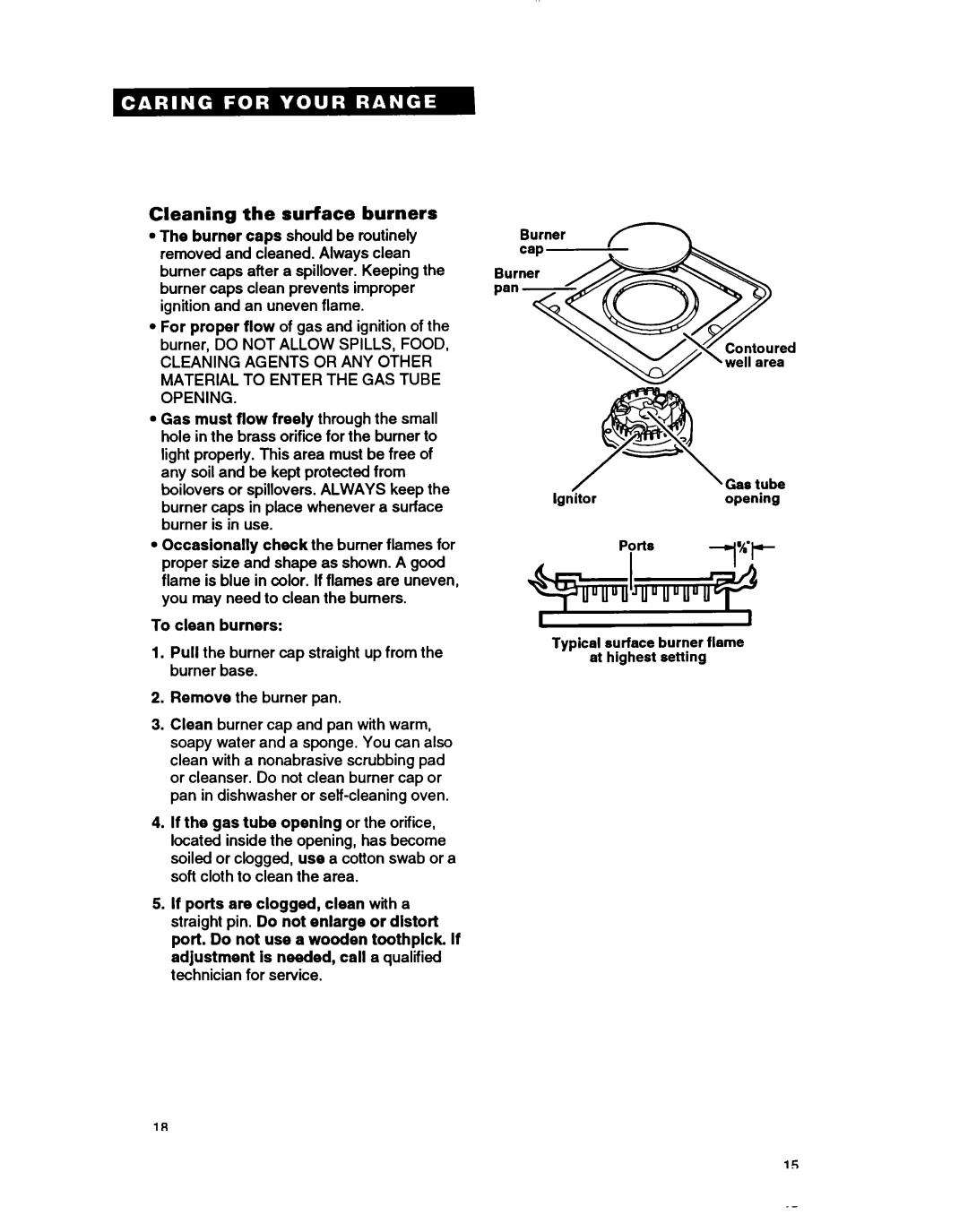 Whirlpool TGR61W2B manual Cleaning the surface burners 