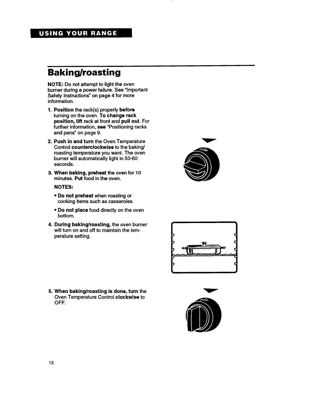 Whirlpool TGR61W2B manual Baking/roasting 