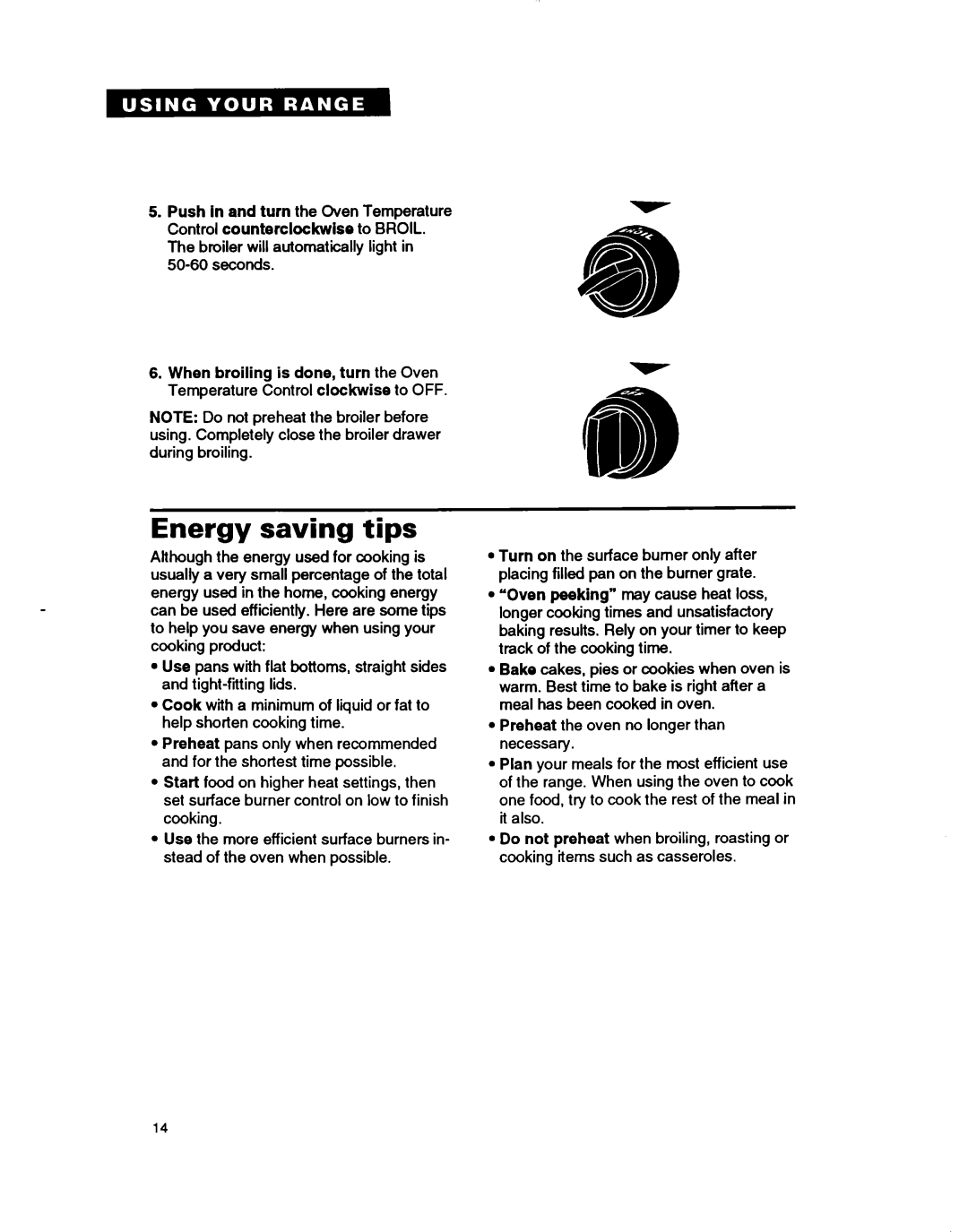 Whirlpool TGR61W2B manual Energy saving tips 