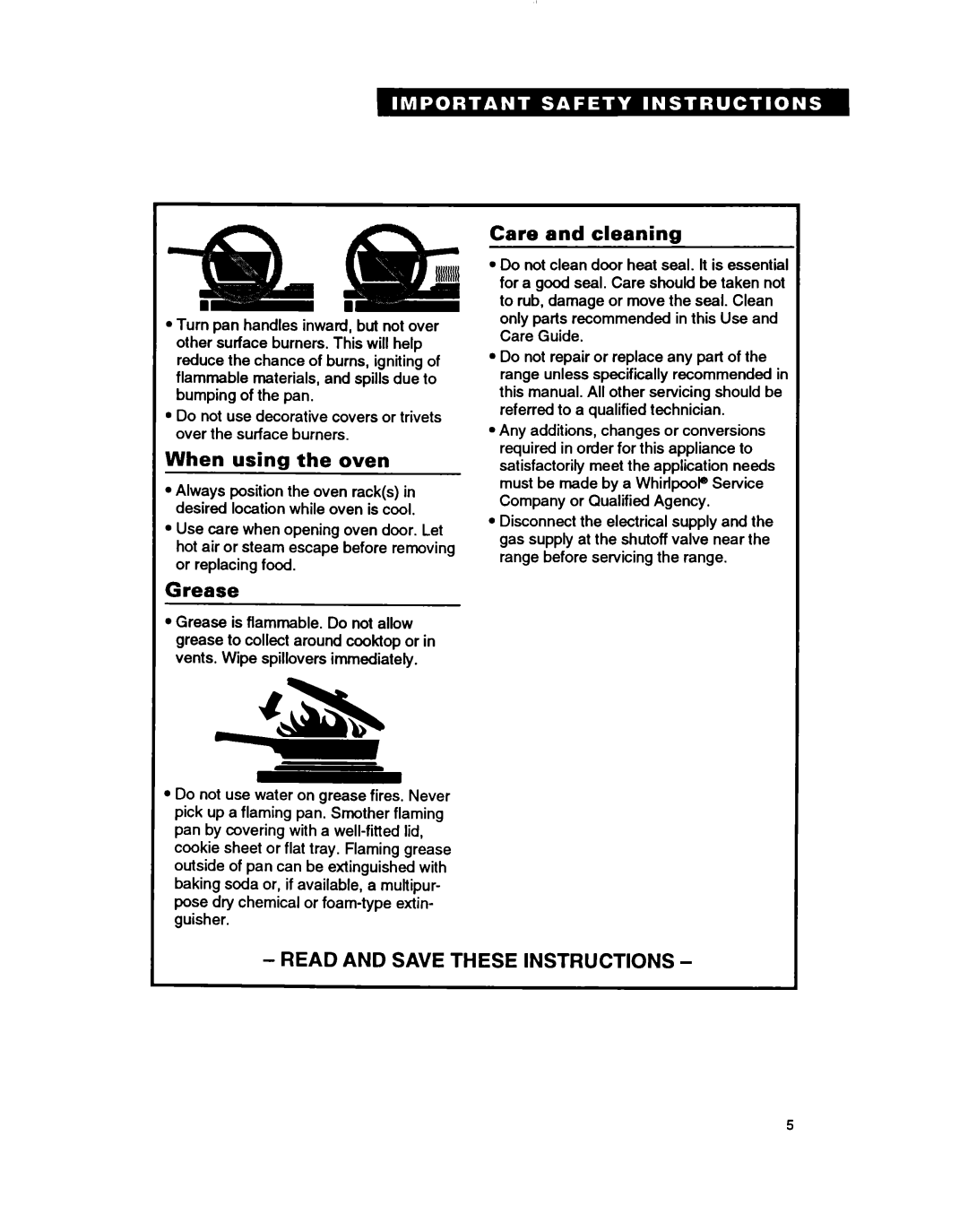 Whirlpool TGR61W2B manual Read And Save These Instructions, When using the oven, Grease, Care and cleaning 