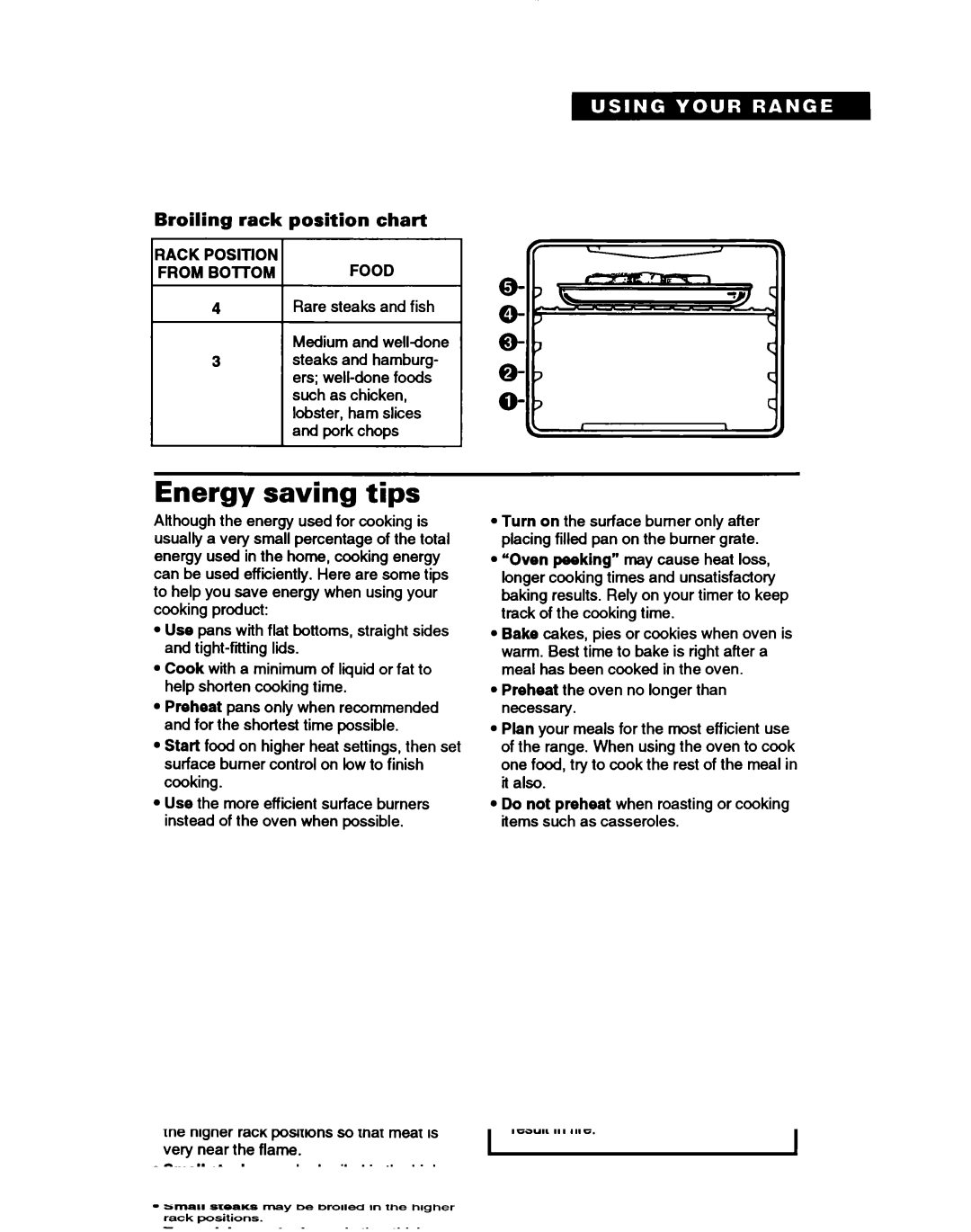 Whirlpool TGR88W2B manual Energy saving tips, Broiling rack position chart, LACK Position ROM BOlTOMFOOD 