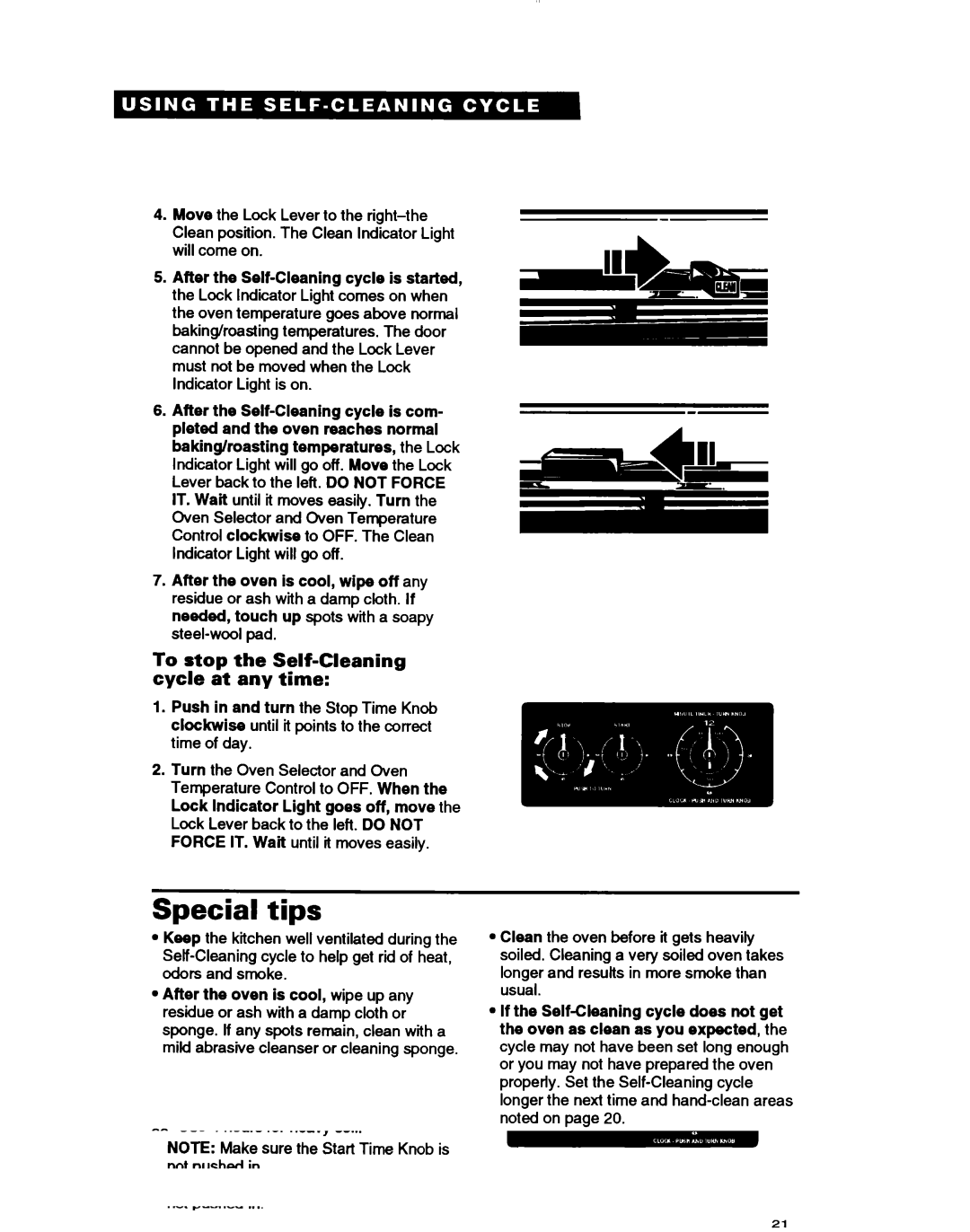 Whirlpool TGR88W2B manual Special tips, To stop the Self-Cleaning cycle at any time 