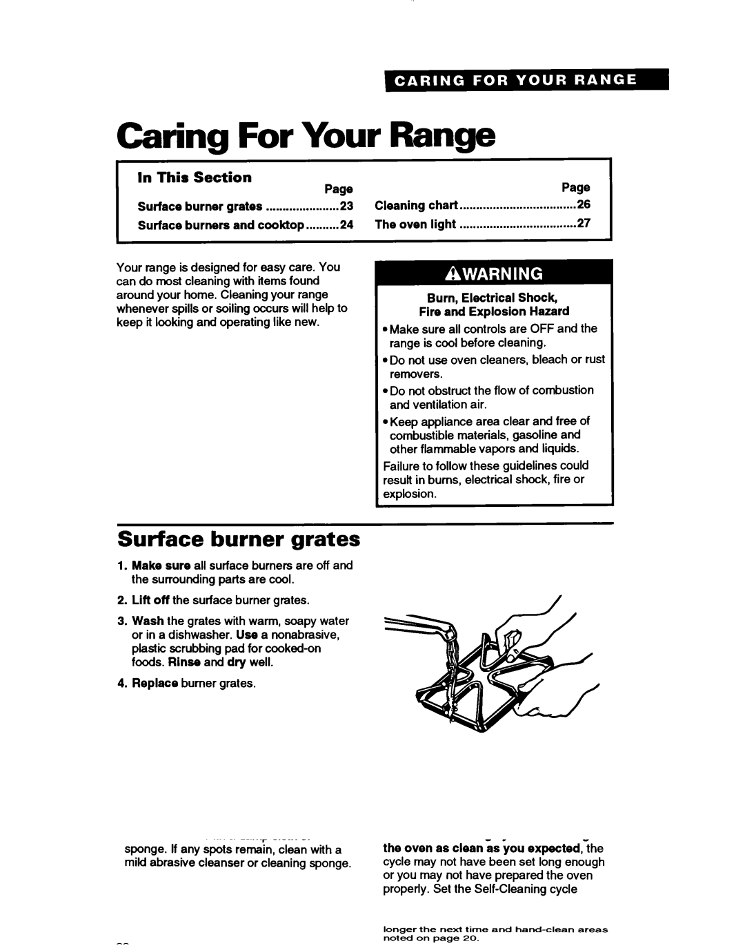 Whirlpool TGR88W2B manual Caring For Your Range, Surface burner grates, Section This 