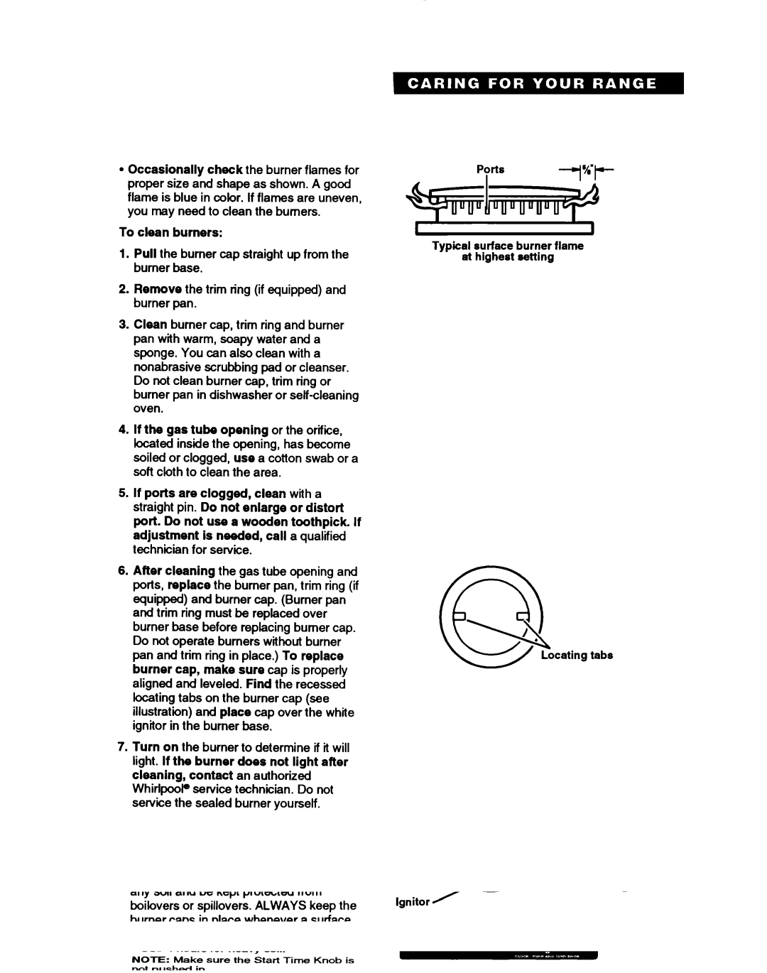 Whirlpool TGR88W2B manual To clean burners 